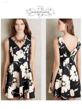 Maeve Anthropologie Amory Fit & Flare Dress Floral V‑Neck Mini  Sz 6